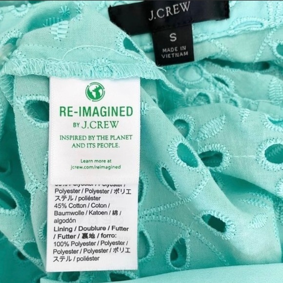 J Crew puff sleeve popover eyelet blue teal top blouse S - Picture 6 of 9